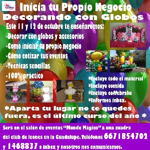 Curso básico e intermedio de decoración con globos 11 y 12 de octubre
